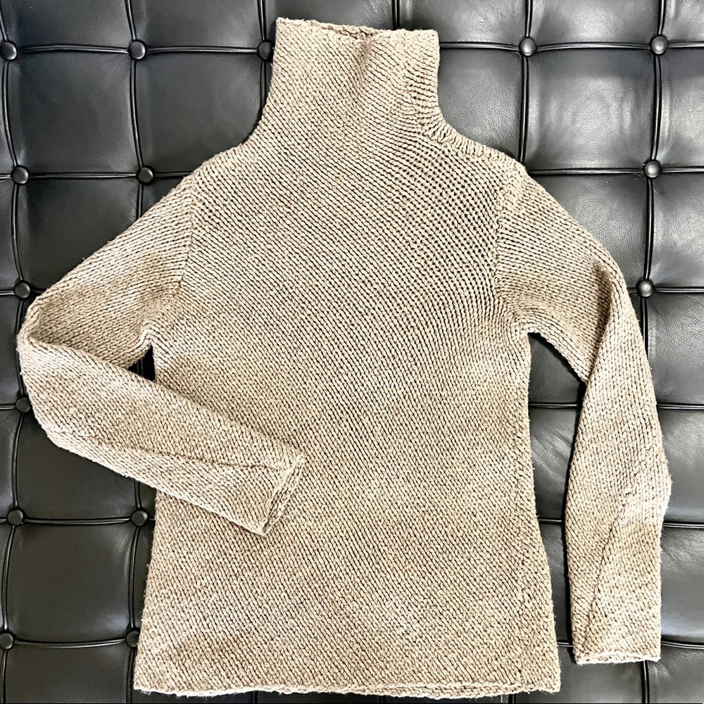 Calvin Klein Wool Blend Diagonal Knit Turtleneck Sweater in Greige